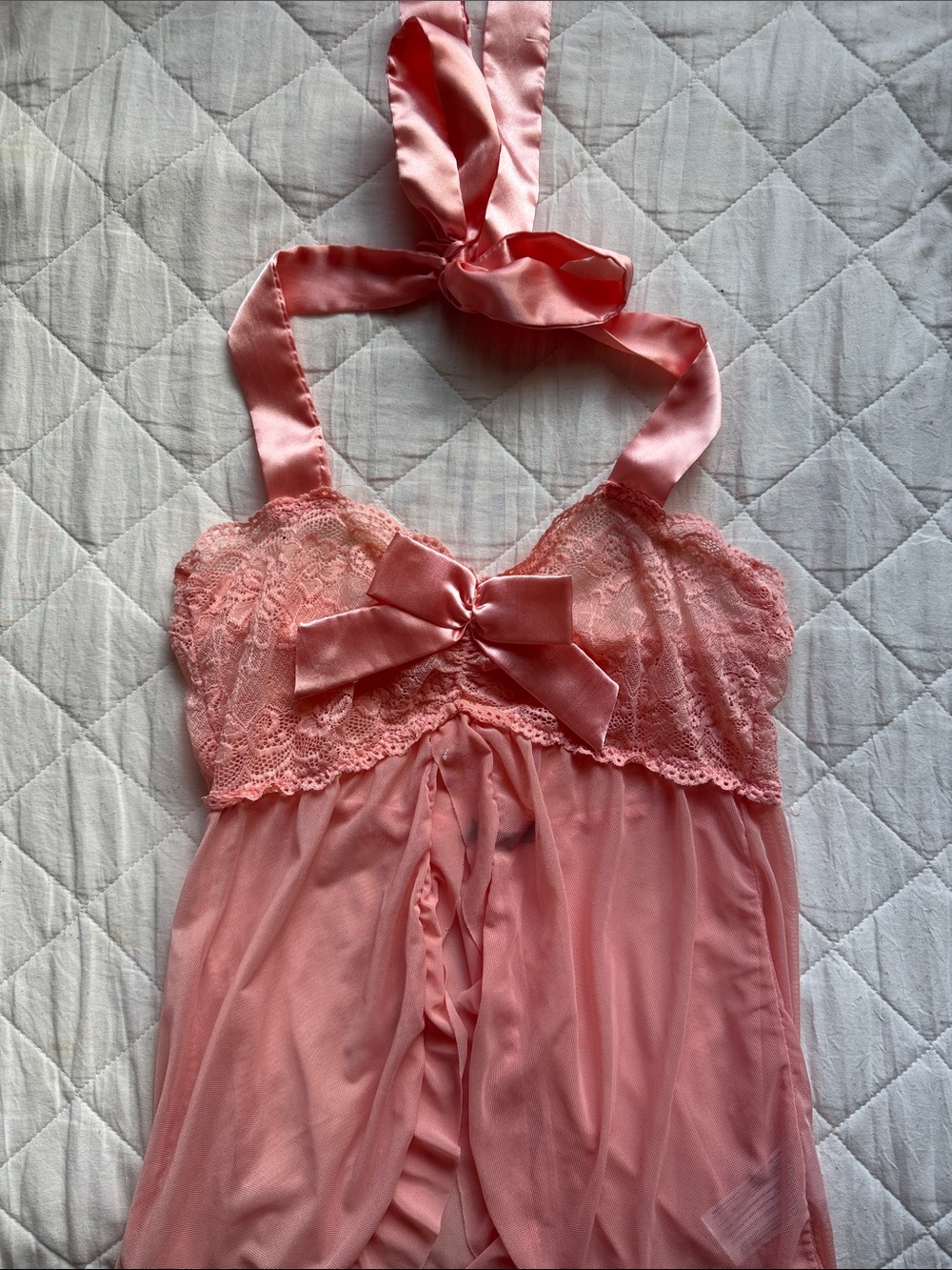 Halter Lace & Satin Bow Pink Chemise